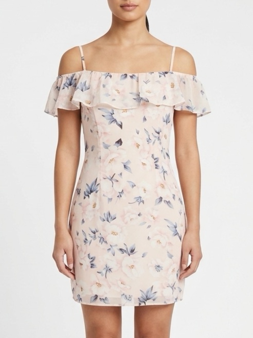 superdown Pink Floral Ruffle Off-Shoulder Mini Dress M NWT